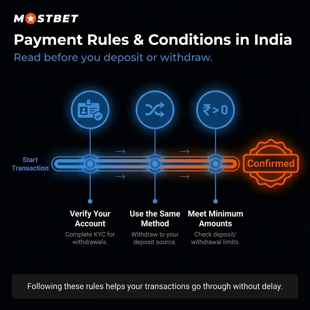 Important transaction terms for deposits and withdrawals on Mostbet India