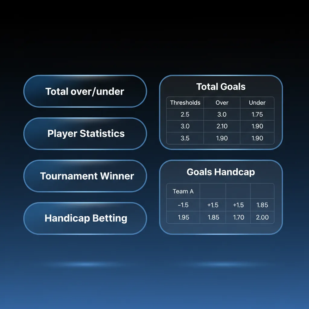 Graphic explaining sports bet types: Single, Express (Accumulator), System, Handicap/Spread, Over/Under.