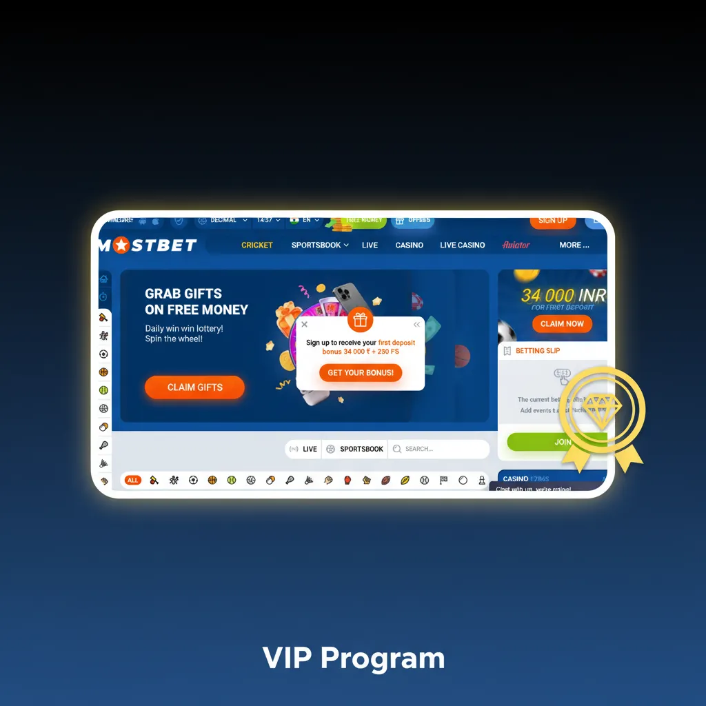 VIP Program with tiered loyalty: earn points from sports and casino bets for cashback, personal offers, and higher limits.