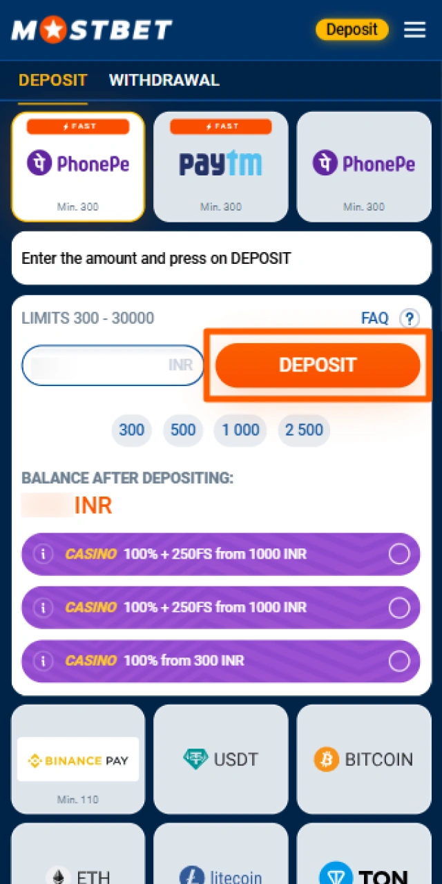 Confirm the transaction to finalize your secure Mostbet App deposit.