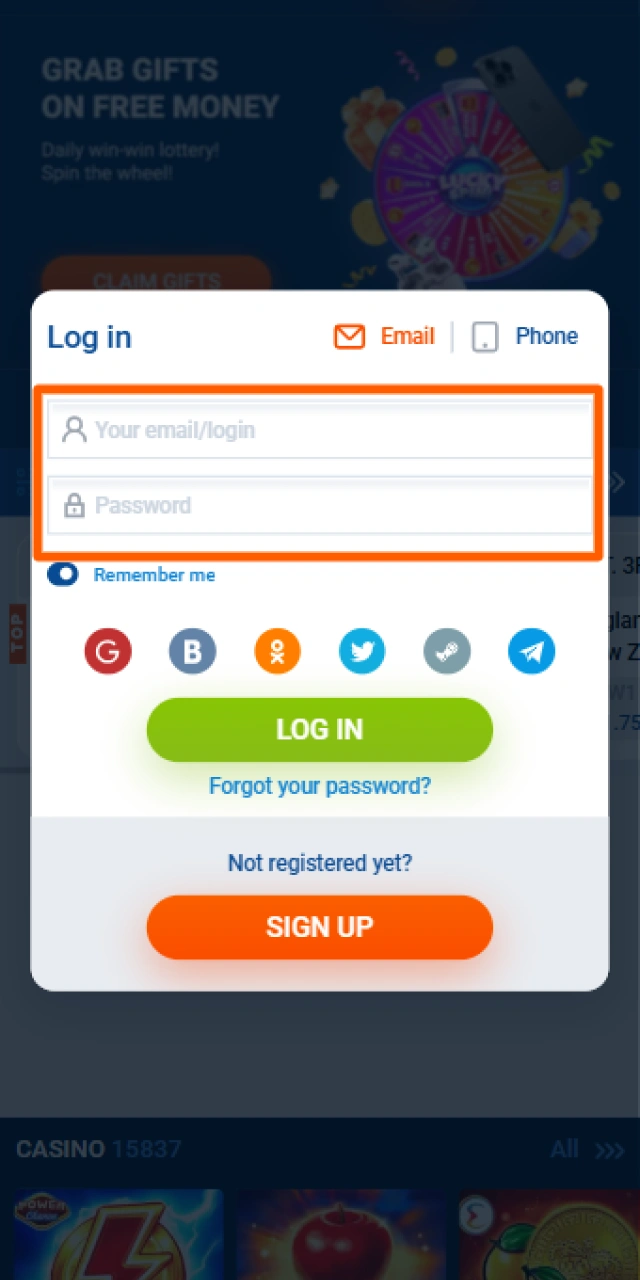 Enter your secure account credentials to login on the Mostbet App.