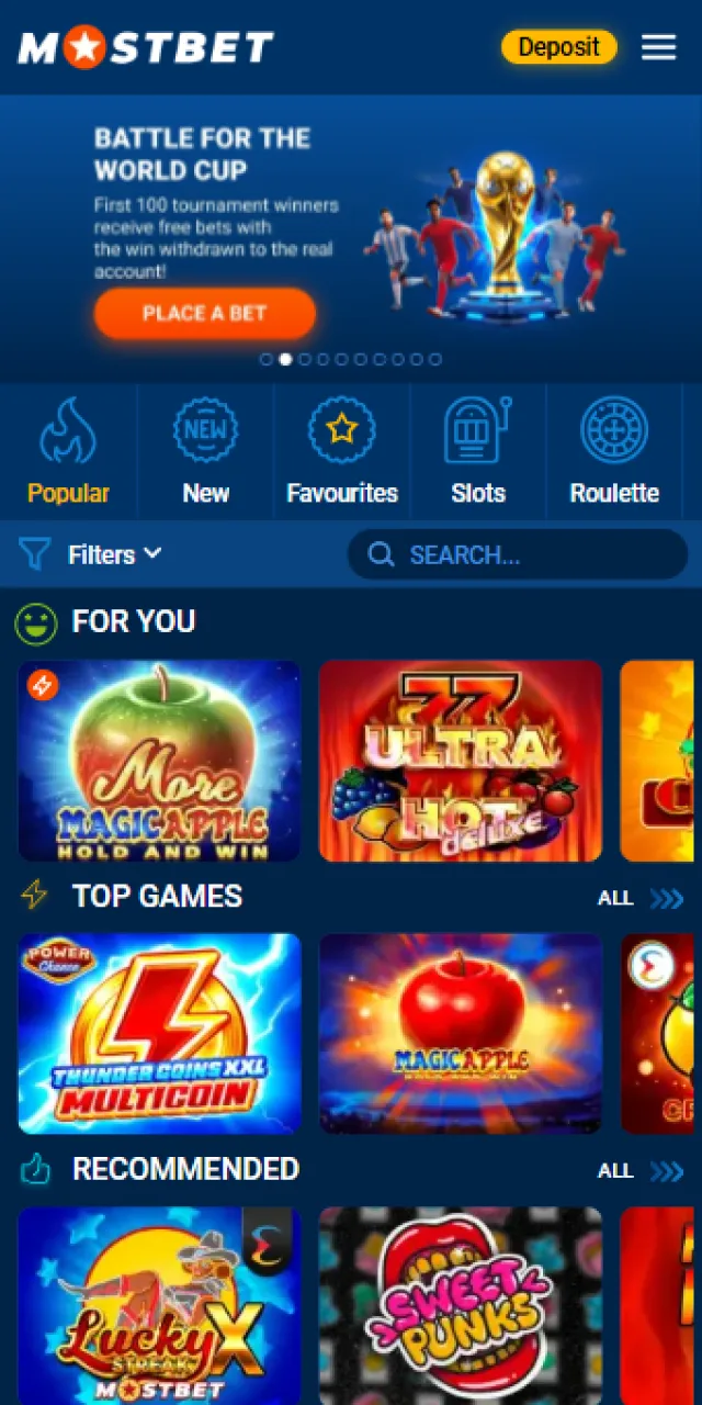Complete your mobile login and start playing games on Mostbet App.