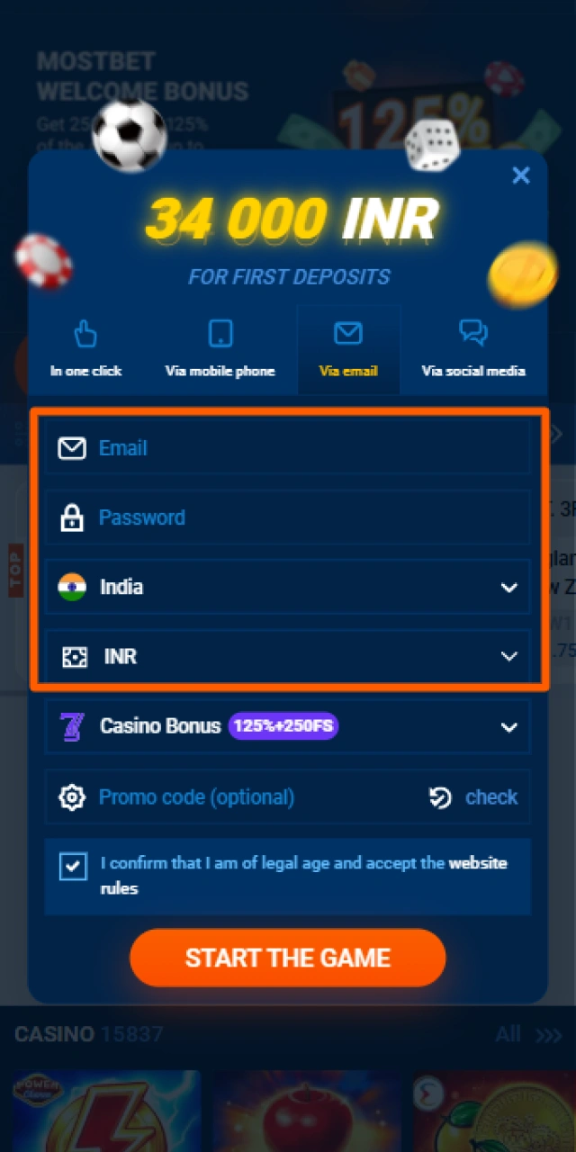 Fill in your personal details to finish your Mostbet App registration.