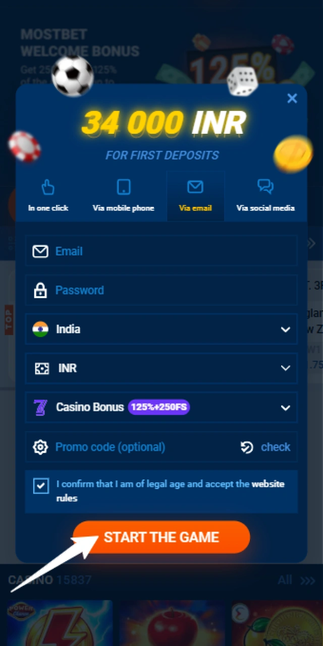 Confirm your new account details to complete the Mostbet App registration.