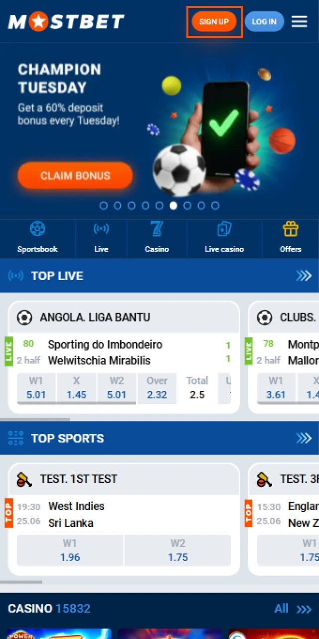Start the quick registration process inside the official Mostbet App now.