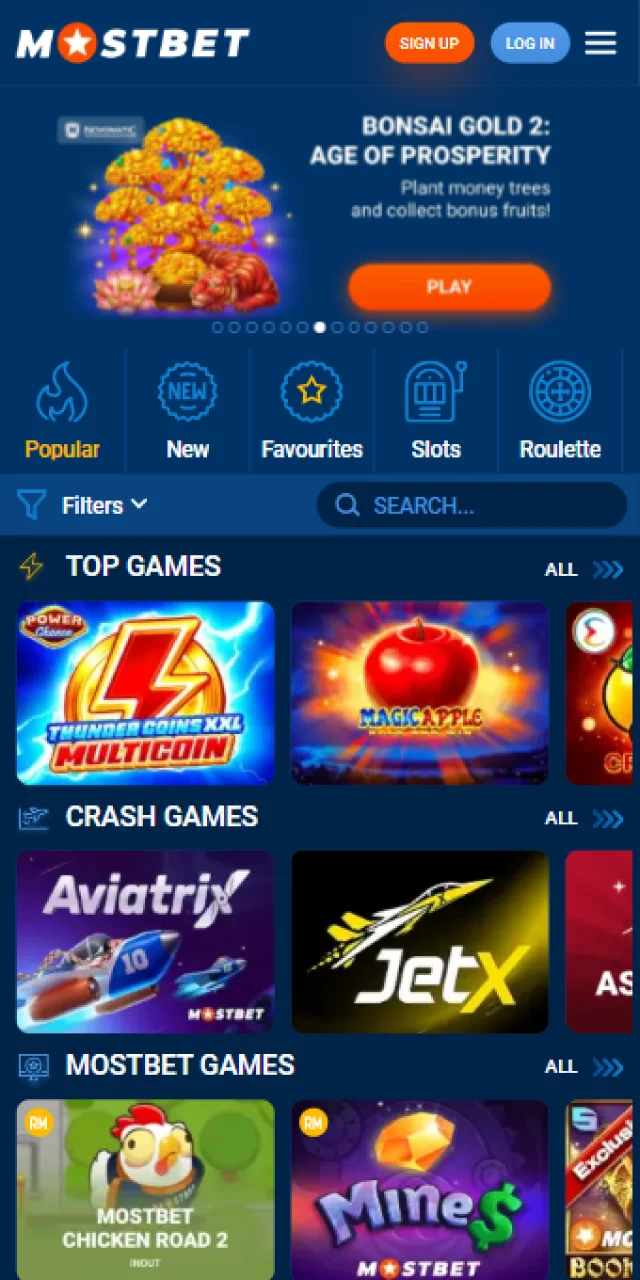 Play exciting online casino games in the mobile Mostbet App.
