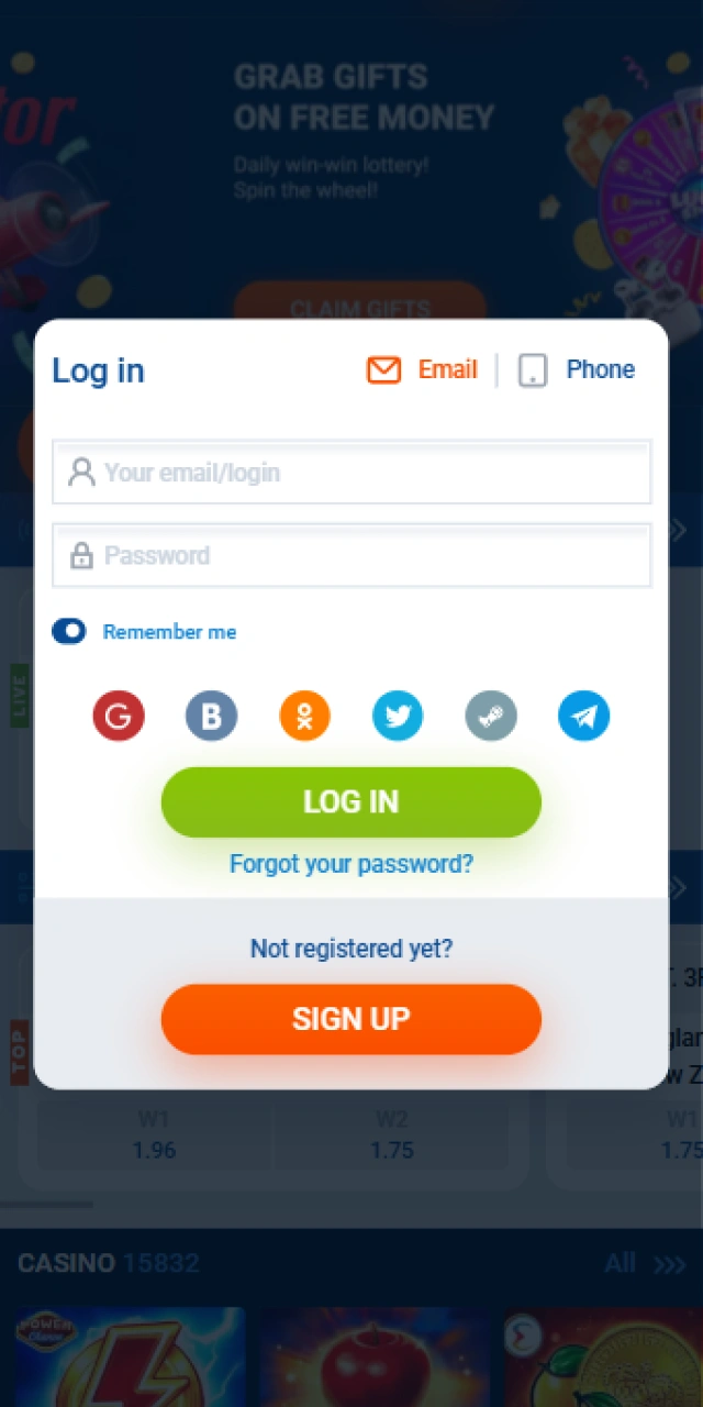 Log in to your personal account via the Mostbet App.