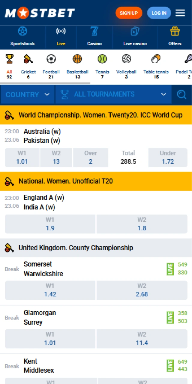 Bet on popular sports events using the official Mostbet App.