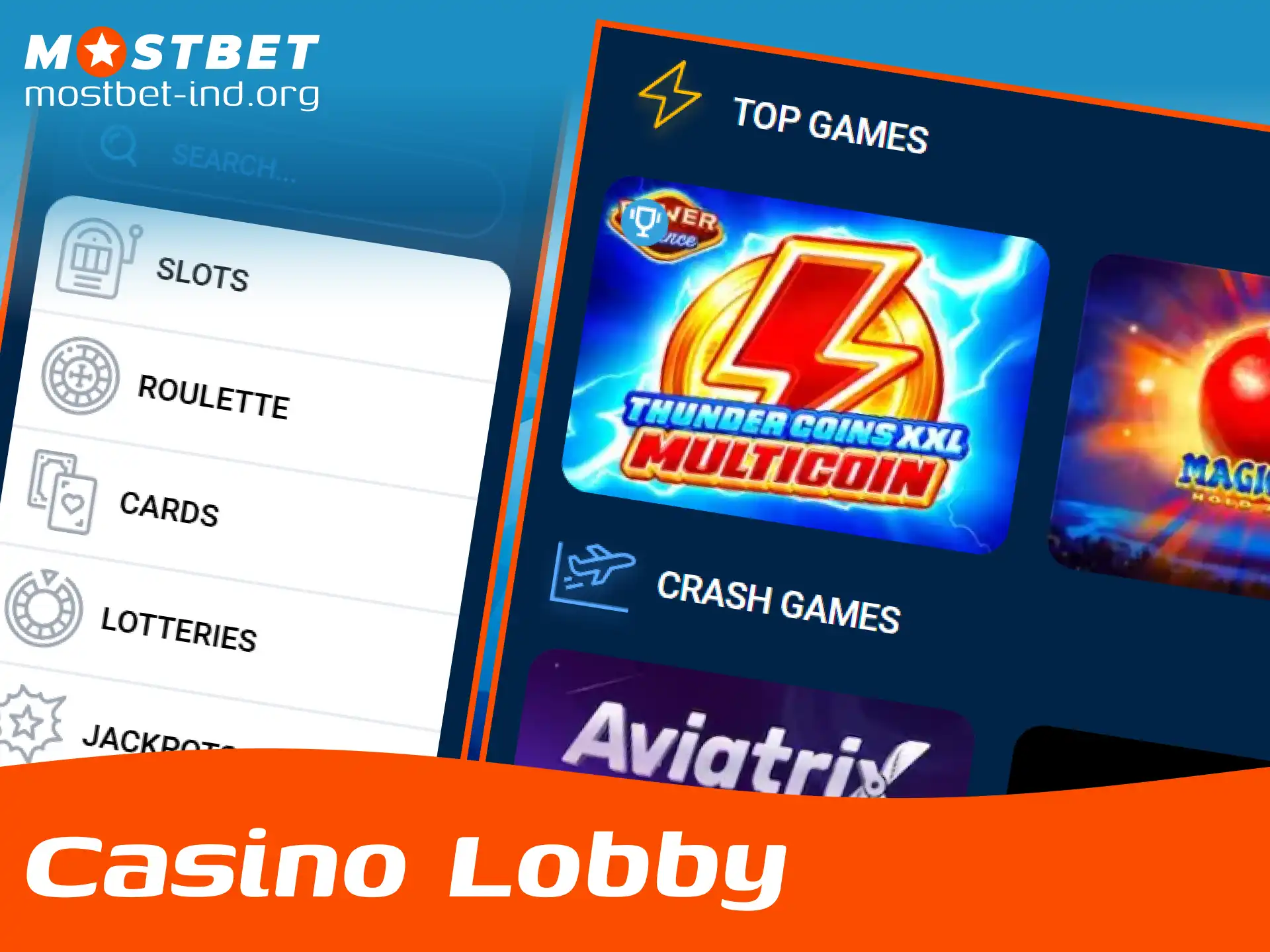 Explore thousands of exciting games in the Mostbet casino lobby.