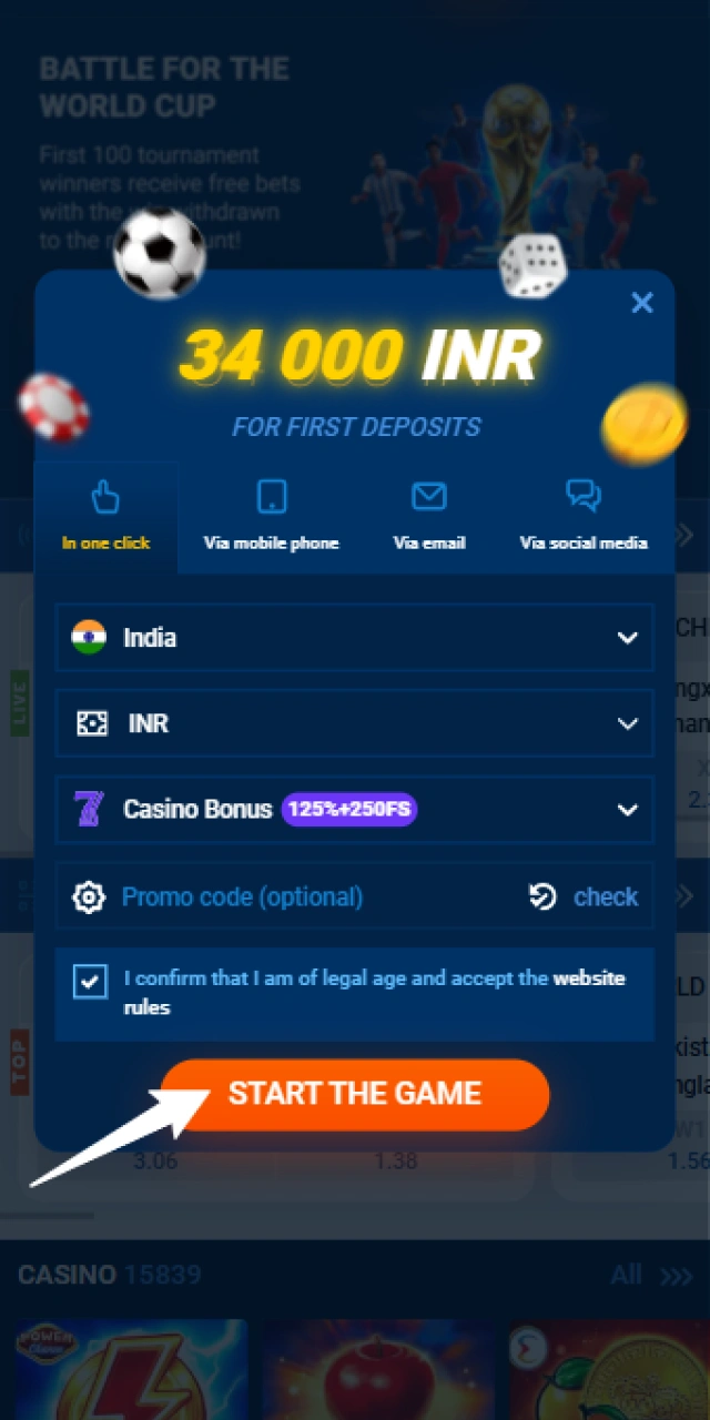 Sign up or log in using the Mostbet Android app.