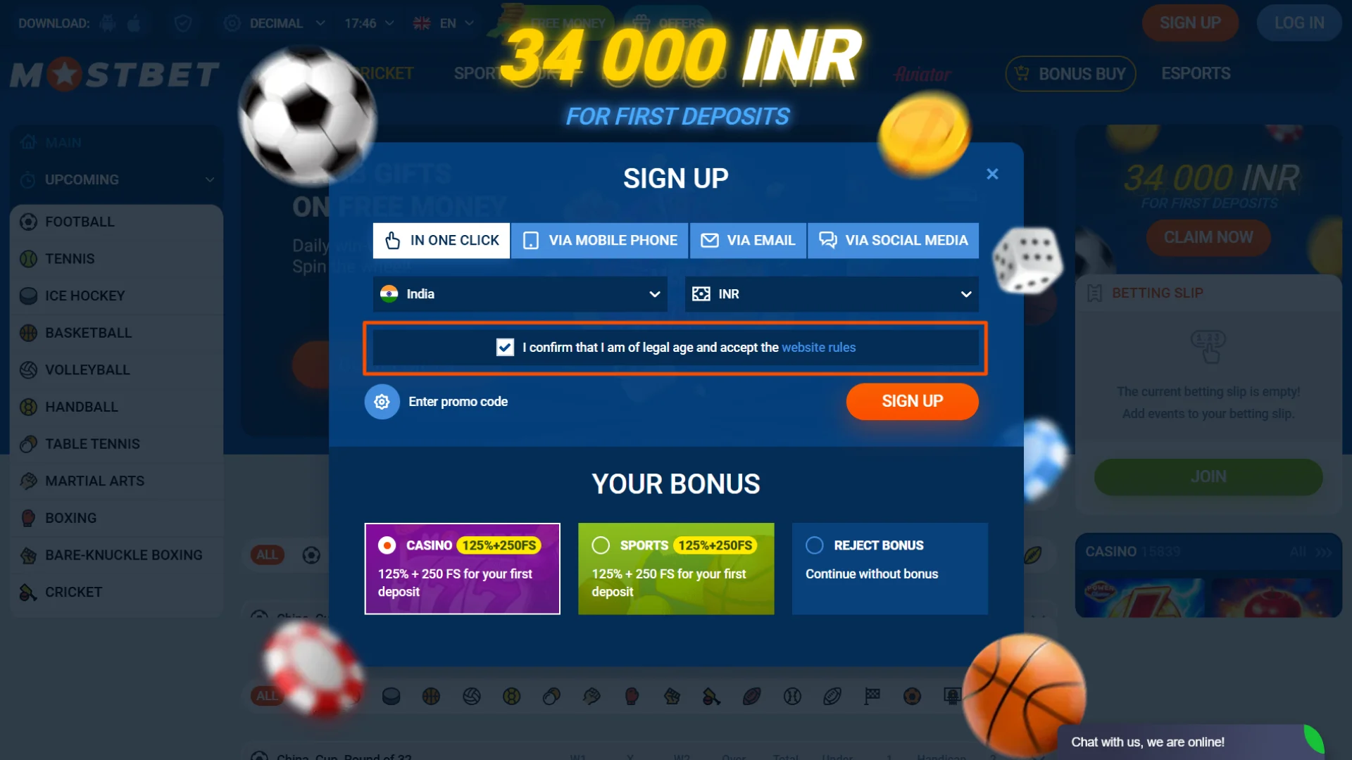 Accept the terms and conditions to sign up on Mostbet India.