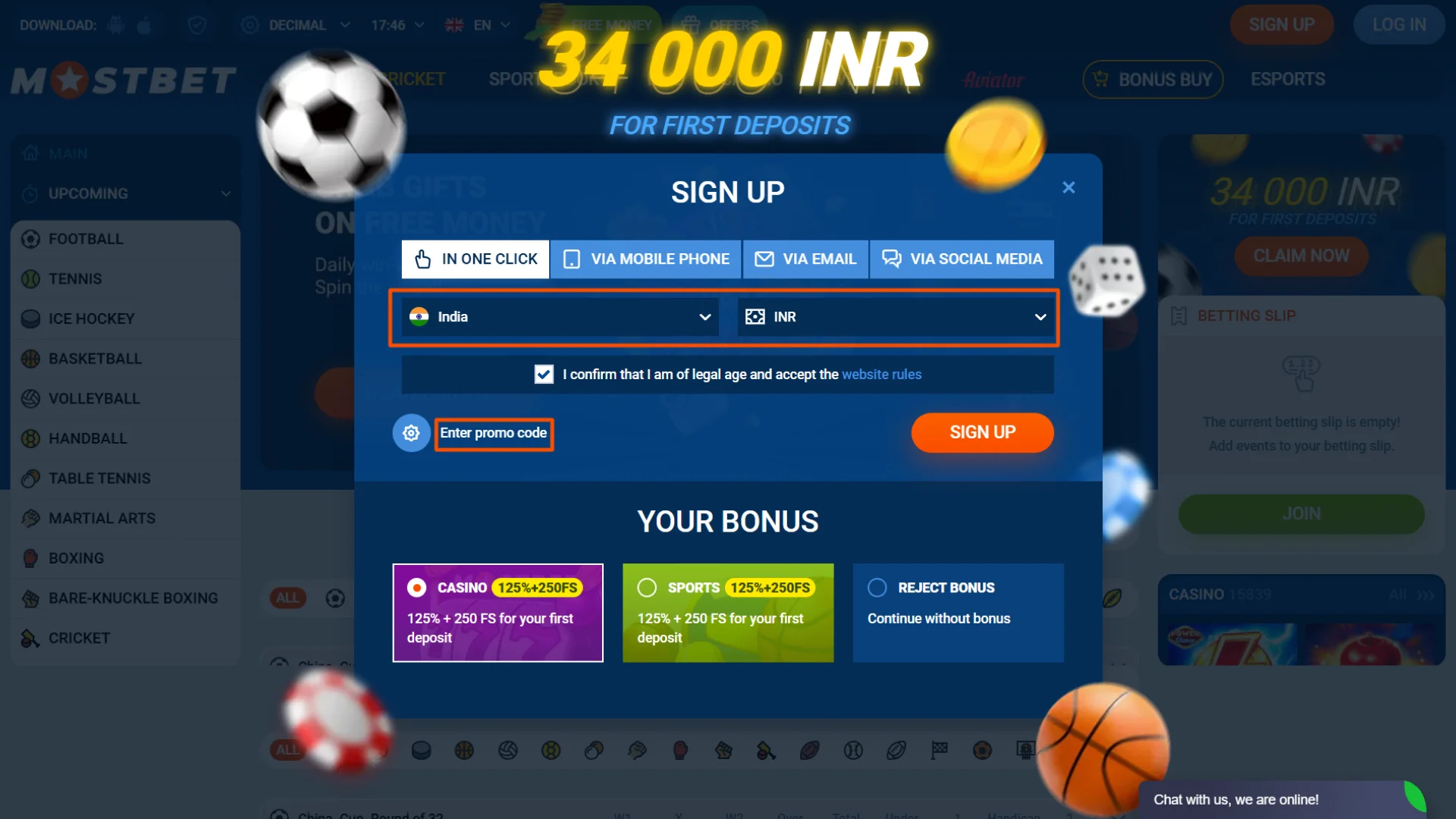 Fill in your personal details to sign up on Mostbet India.
