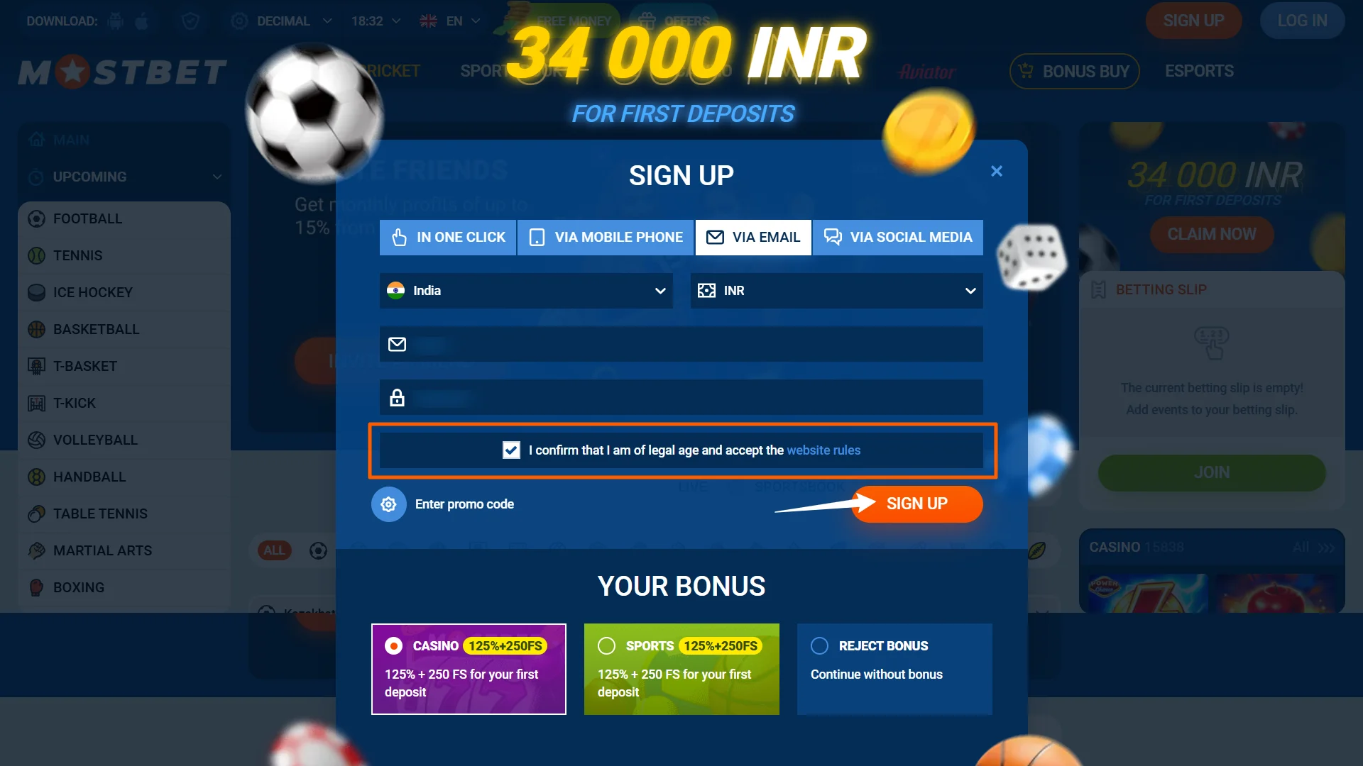 Complete the final steps to sign up for your Mostbet account.