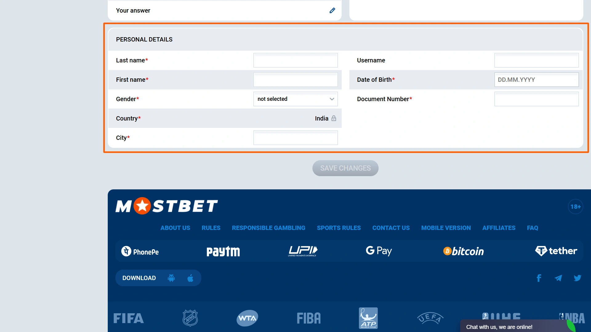 Fill in your personal details to pass Mostbet account verification.