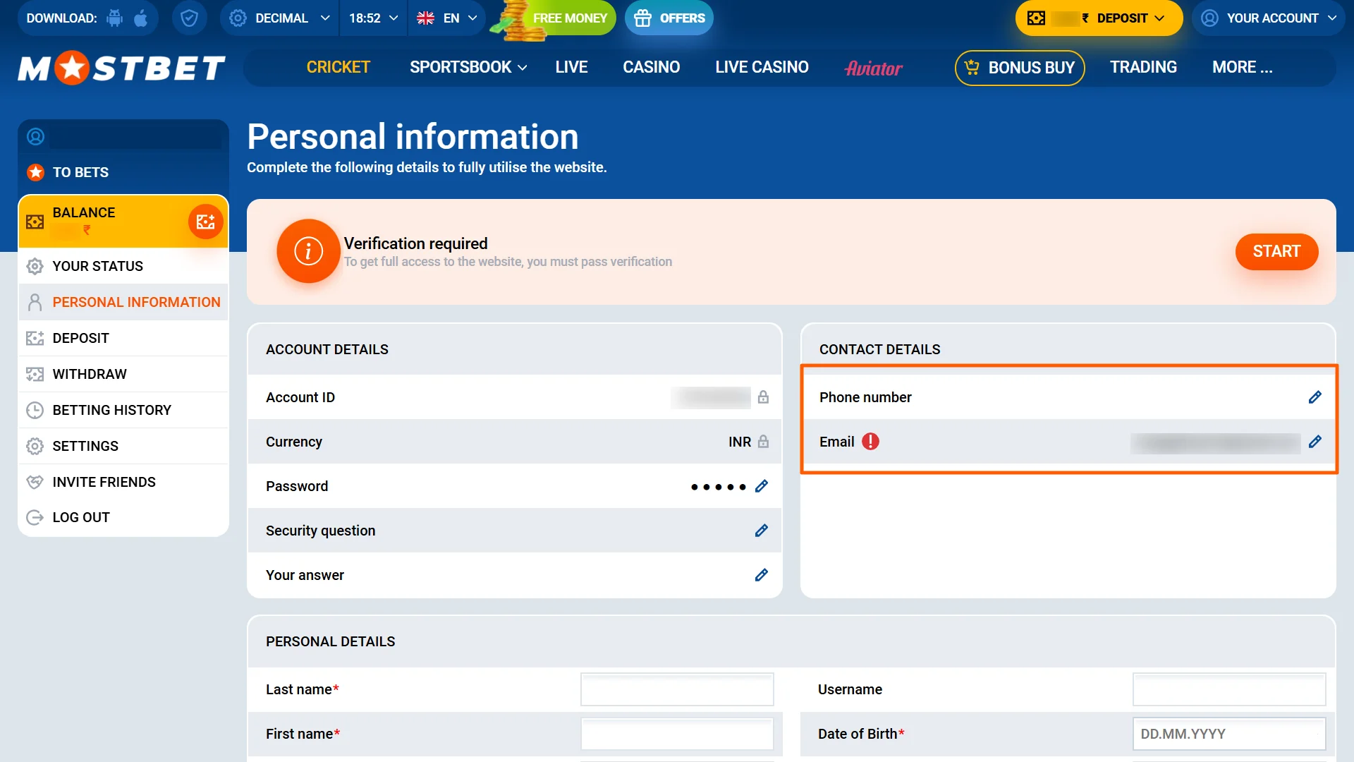 Verify your phone number for successful Mostbet account verification.