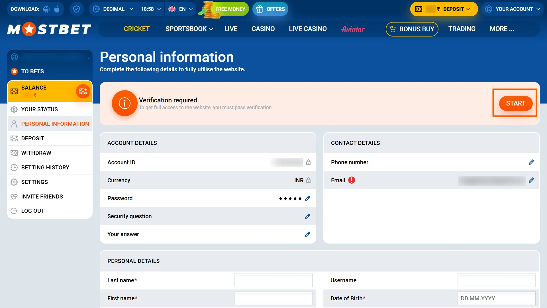 Upload your identity documents to complete the Mostbet account verification.