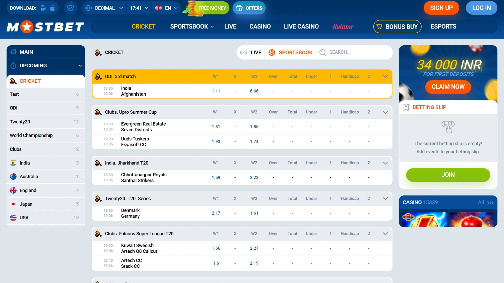 Bet on your favorite sports matches with high odds at Mostbet.
